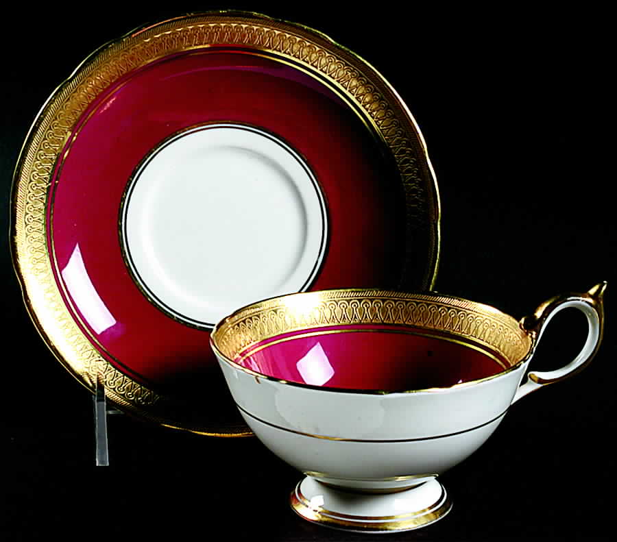 Buckingham Maroon (Scalloped) Footed Cup & Saucer Set by John  Aynsley & Sons-1