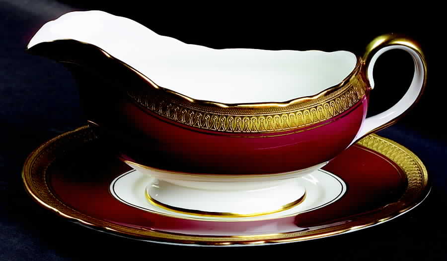 Buckingham Maroon (Scalloped) Gravy Boat & Underplate by John  Aynsley & Sons-1