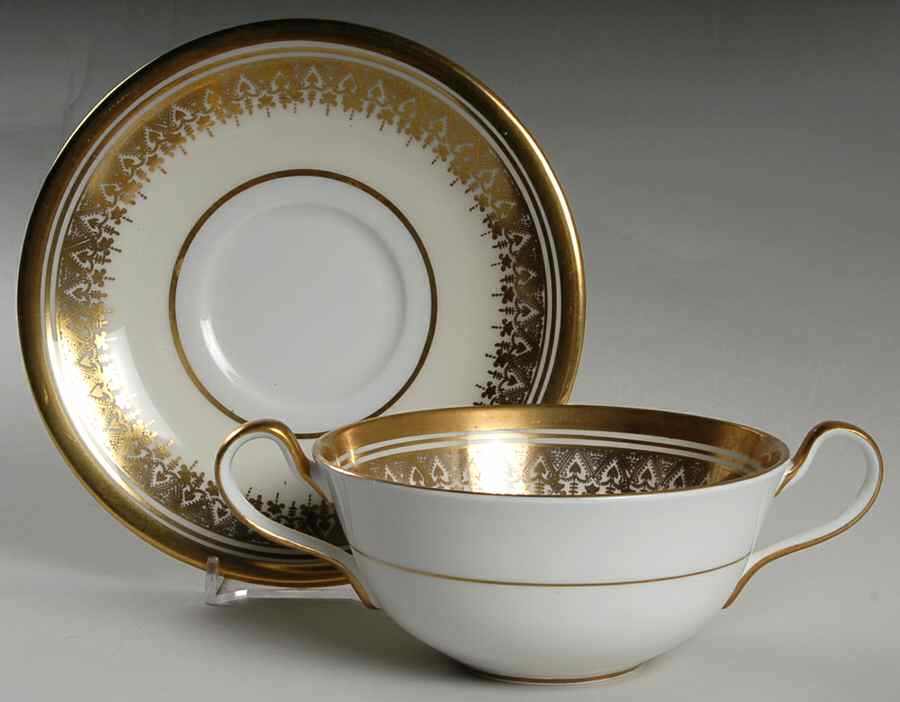 Champagne Footed Cream Soup Bowl & Saucer Set by John  Aynsley & Sons-1