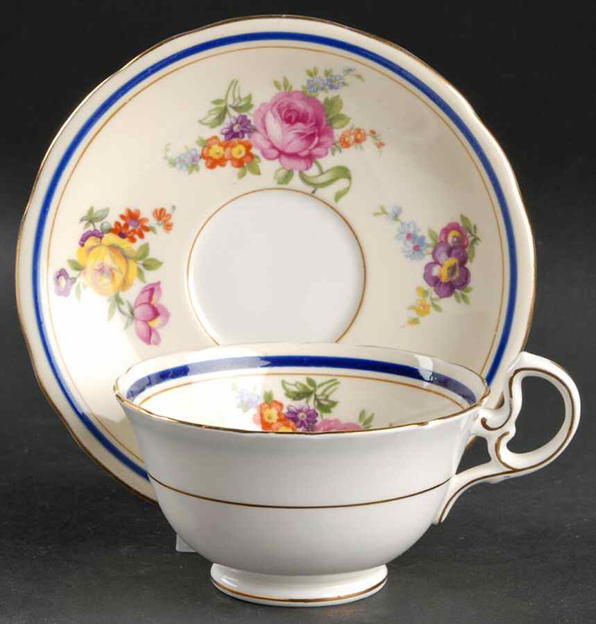 Claridge (Cobalt Border) Footed Cup & Saucer Set by John  Aynsley & Sons-1