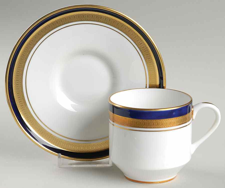 Cobalt Royale Flat Cup & Saucer Set by John  Aynsley & Sons-1