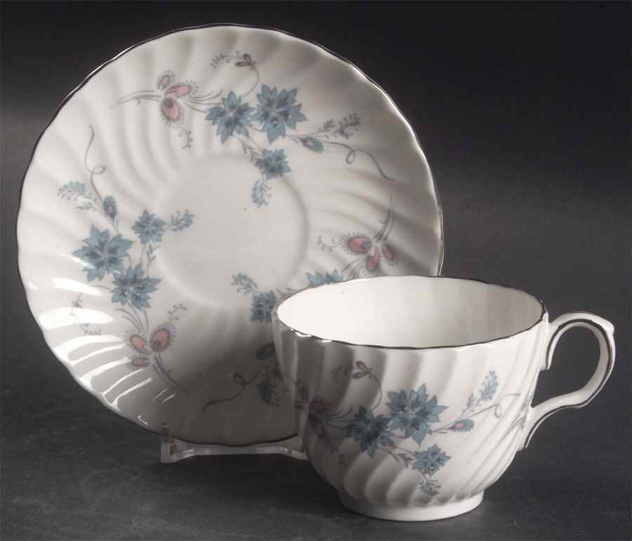 Delphine (Older, Platinum Trim) Flat Cup & Saucer Set by John  Aynsley & Sons-1