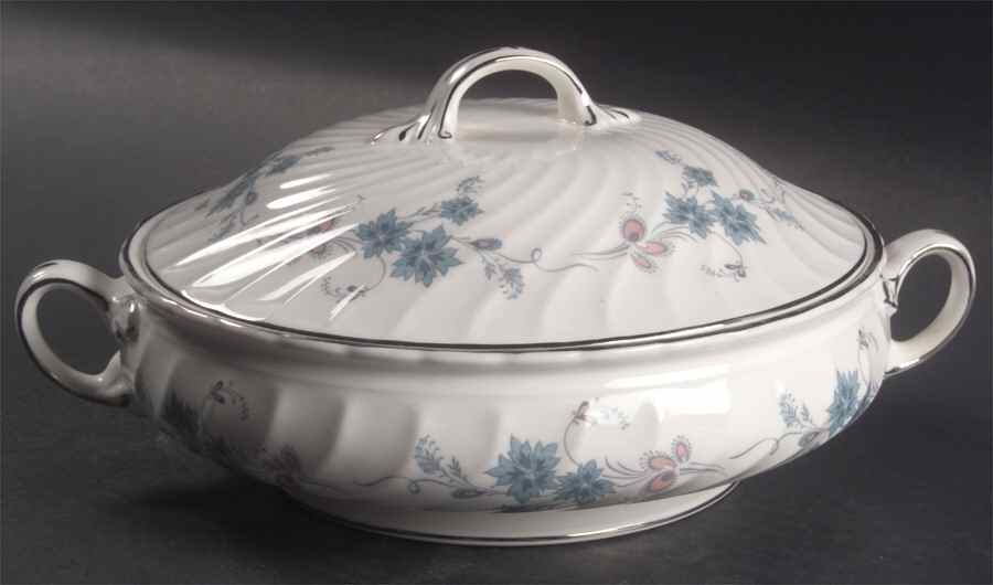 Delphine (Older, Platinum Trim) Round Covered Vegetable by John  Aynsley & Sons-1