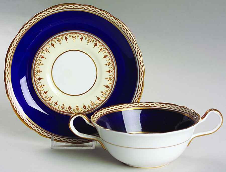 Desborough Blue Flat Cream Soup Bowl & Saucer Set by John  Aynsley & Sons-1
