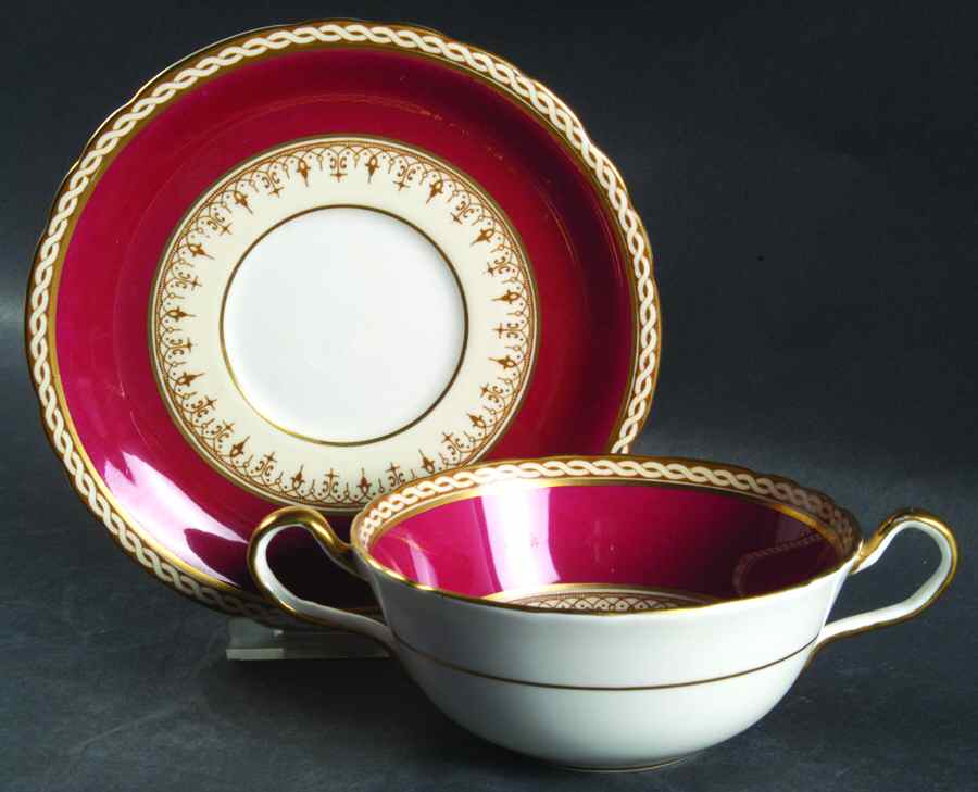 Desborough Maroon Flat Cream Soup Bowl & Saucer Set by John  Aynsley & Sons-1