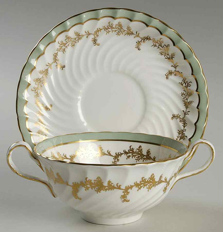 Devon Green Flat Cream Soup Bowl & Saucer Set by John  Aynsley & Sons-1