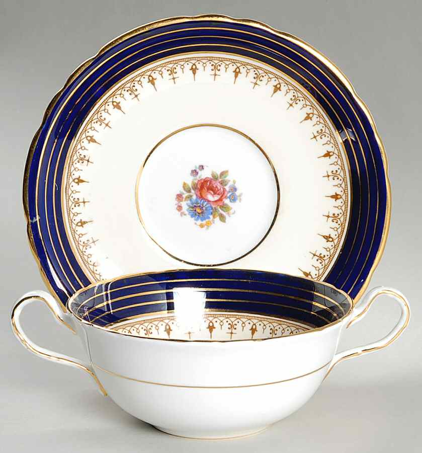 Dorchester Cobalt Blue Flat Cream Soup Bowl & Saucer Set by John  Aynsley & Sons-1