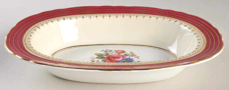Dorchester Maroon (Floral Cneter) 10" Oval Vegetable Bowl by John  Aynsley & Sons-1