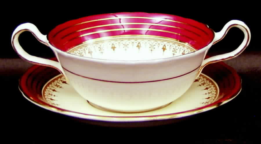 Dorchester Maroon (Floral Cneter) Flat Cream Soup Bowl & Saucer Set by John  Aynsley & Sons-1