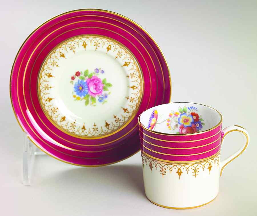 Dorchester Maroon (Floral Cneter) Flat Demitasse Cup & Saucer Set by John  Aynsley & Sons-1