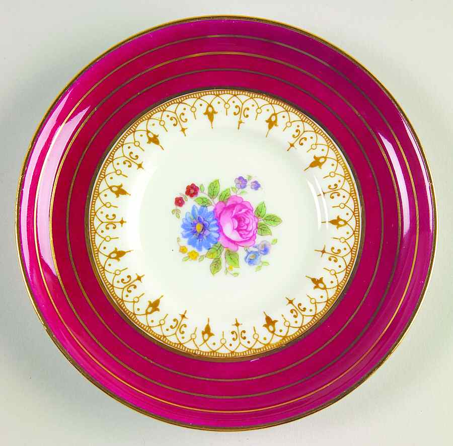 Dorchester Maroon (Floral Cneter) Saucer for Flat Demitasse Cup by John  Aynsley & Sons-1