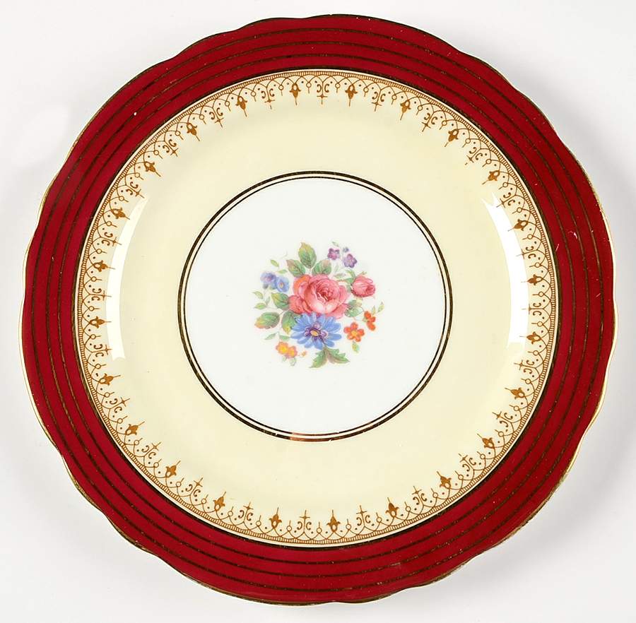 Dorchester Maroon (Floral Cneter) Salad Plate by John  Aynsley & Sons-1