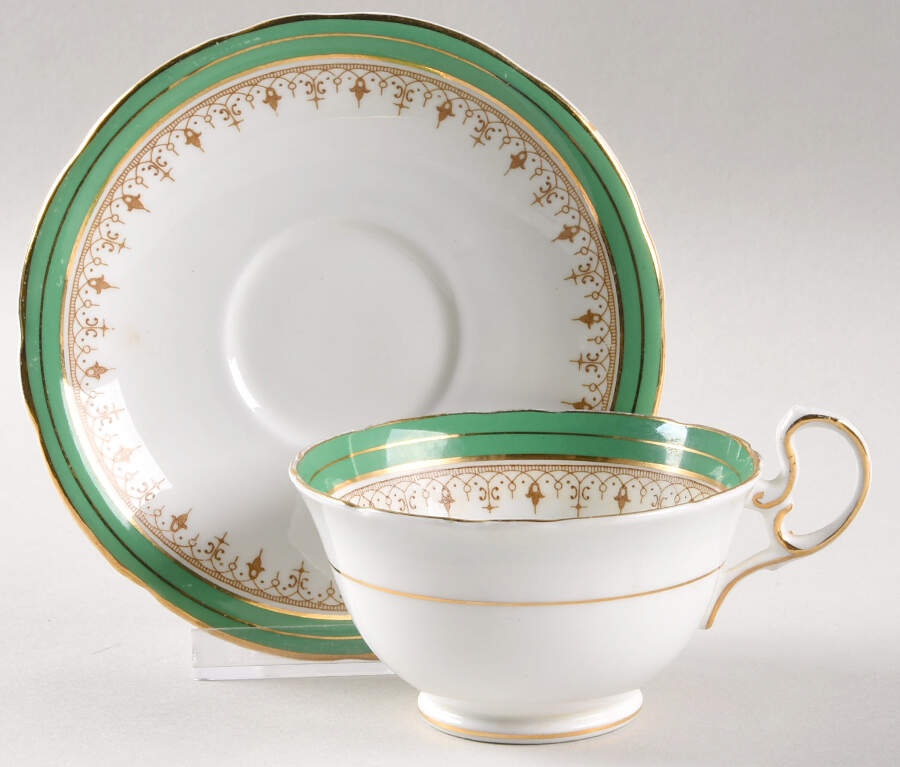 Durham Green Footed Cup & Saucer Set by John  Aynsley & Sons-1