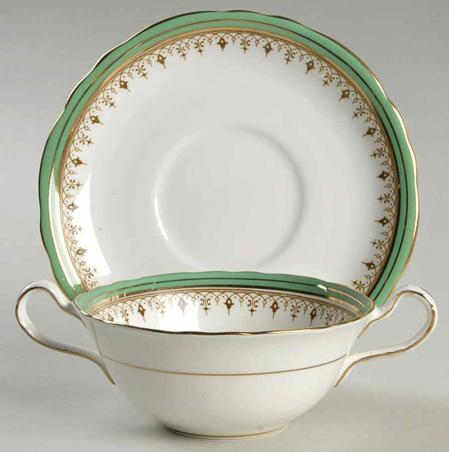 Durham Green Flat Cream Soup Bowl & Saucer Set by John  Aynsley & Sons-1