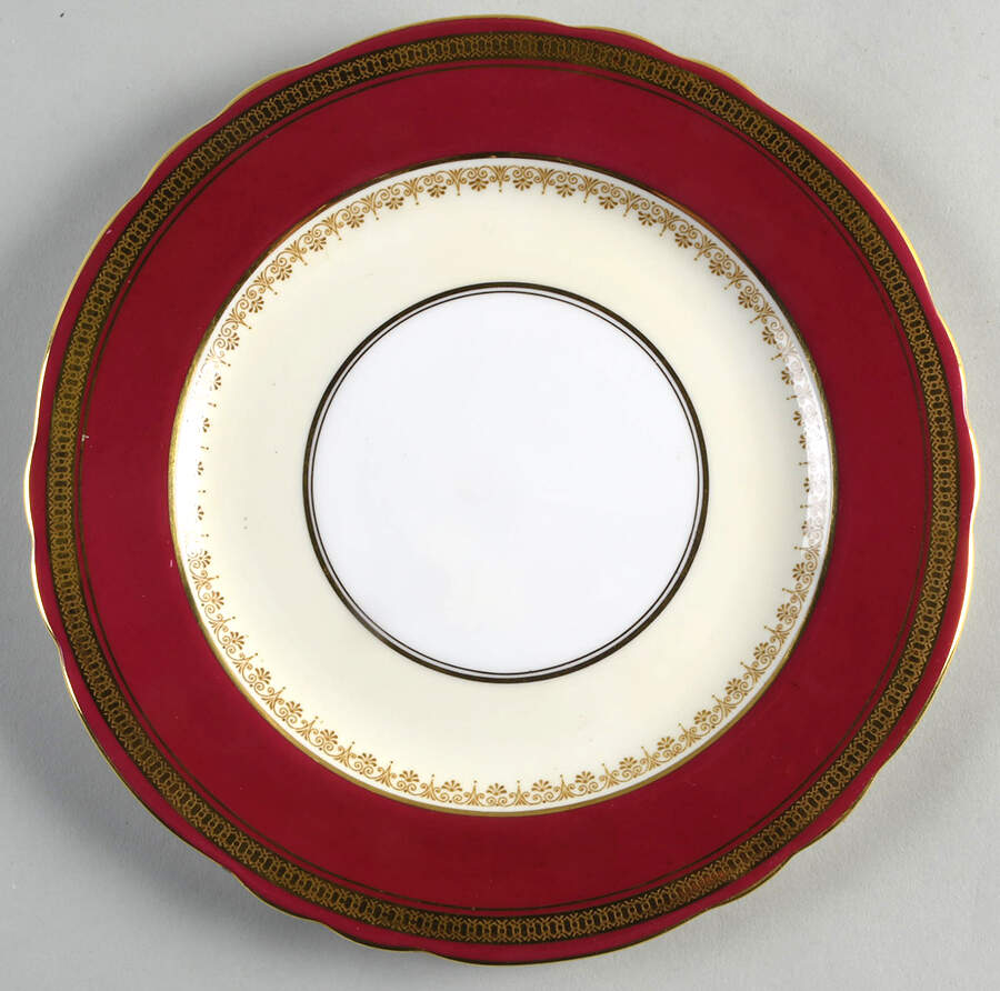 Durham Maroon (Scalloped, Gold Encrusted) Luncheon Plate by John  Aynsley & Sons-1