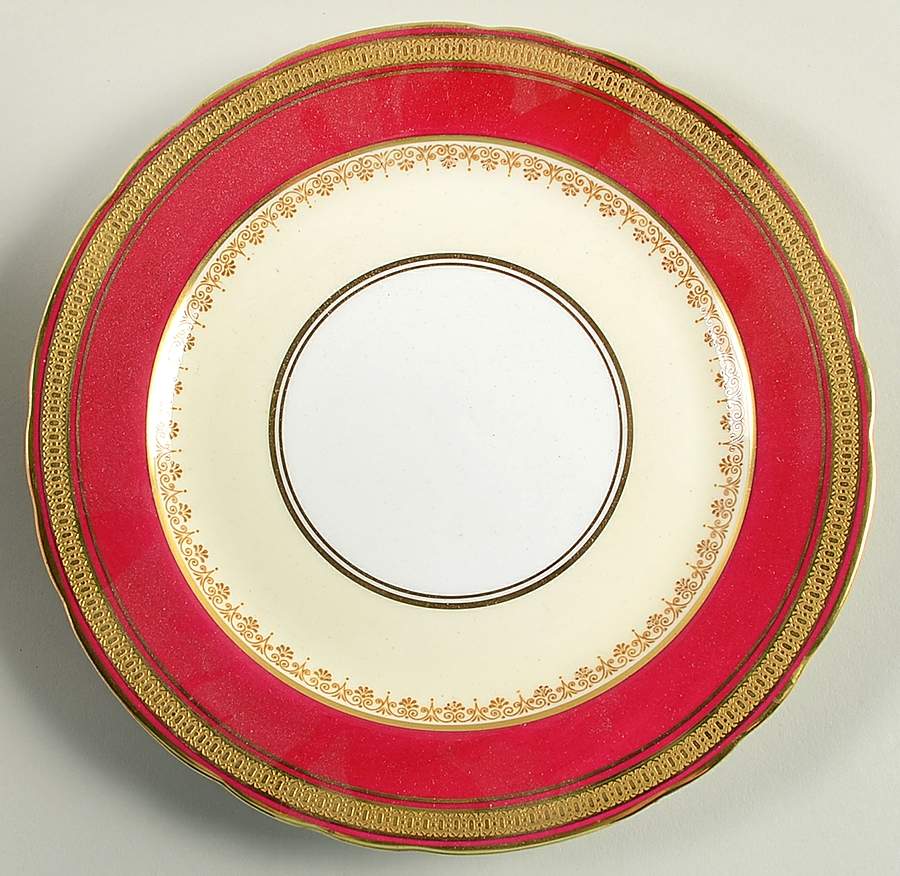 Durham Maroon (Scalloped, Gold Encrusted) Salad Plate by John  Aynsley & Sons-1