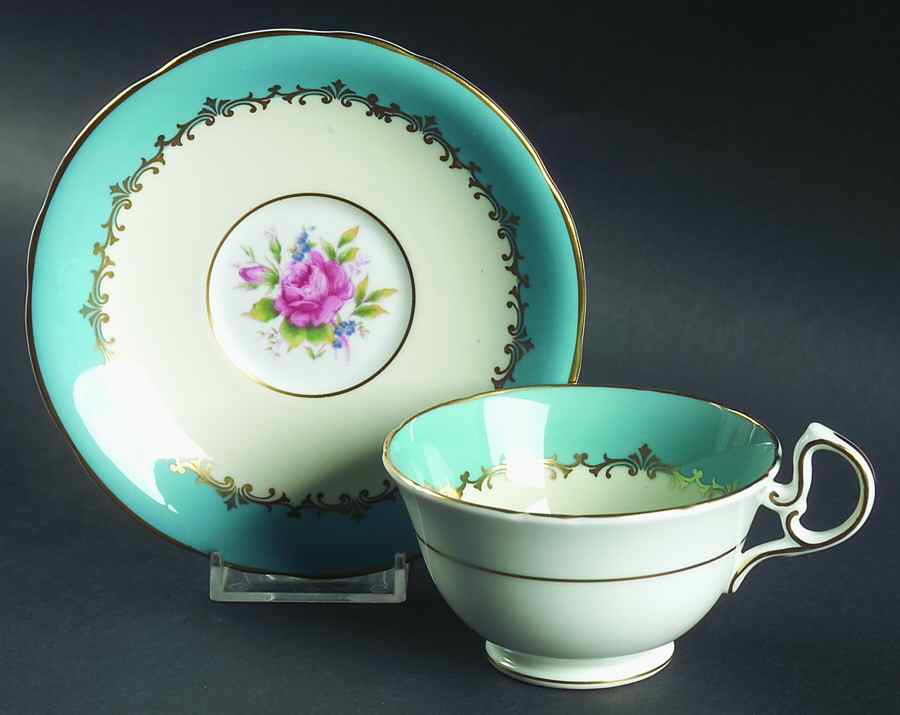 Eastbourne (Floral, Scalloped) Footed Cup & Saucer Set by John  Aynsley & Sons-1