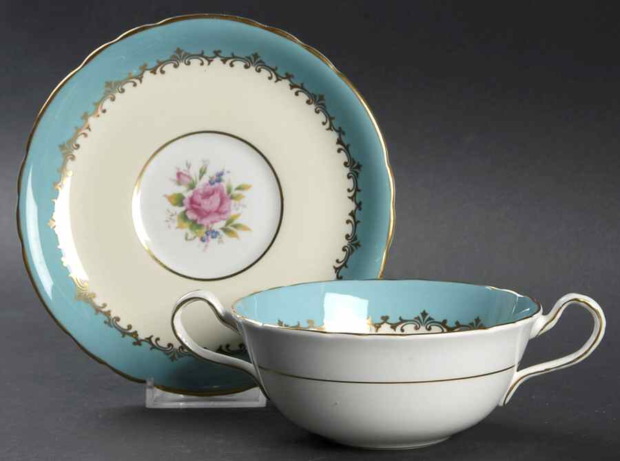 Eastbourne (Floral, Scalloped) Flat Cream Soup Bowl & Saucer Set by John  Aynsley & Sons-1