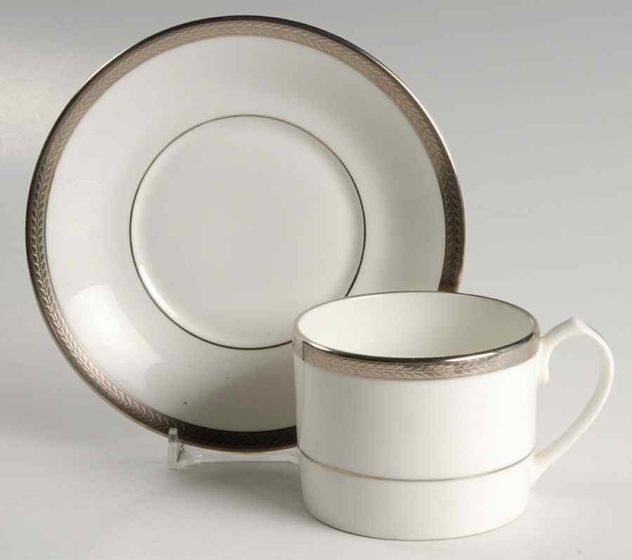 Elegance (Platinum Trim & Inner Verge) Flat Cup & Saucer Set by John  Aynsley & Sons-1