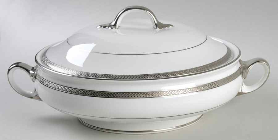 Elegance (Platinum Trim & Inner Verge) Round Covered Vegetable by John  Aynsley & Sons-1