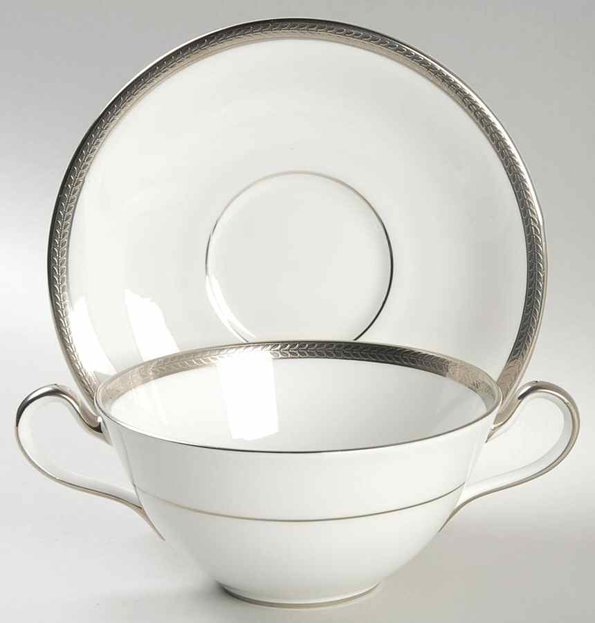 Elegance (Platinum Trim & Inner Verge) Flat Cream Soup Bowl & Saucer Set by John  Aynsley & Sons-1