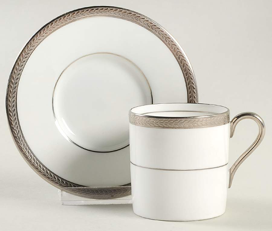 Elegance (Platinum Trim & Inner Verge) Flat Demitasse Cup & Saucer Set by John  Aynsley & Sons-1