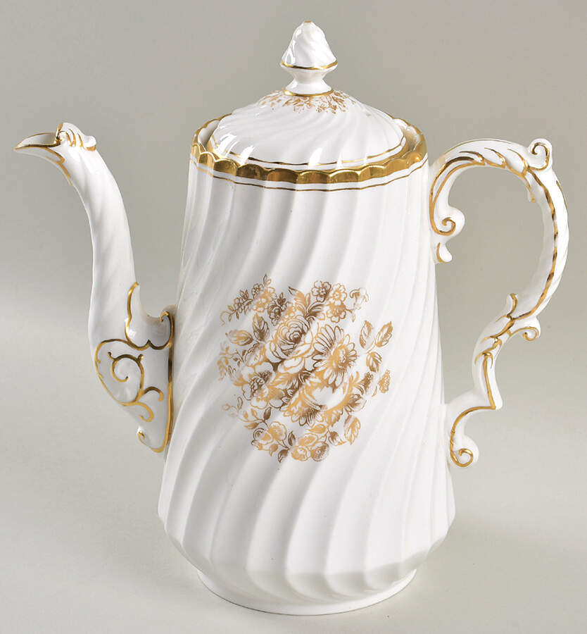 Elegance (Gold Floral & Gold Trim) Coffee Pot & Lid by John  Aynsley & Sons-1