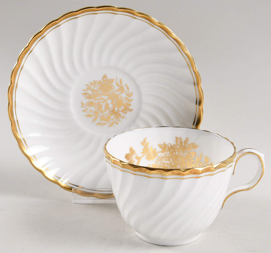 Elegance (Gold Floral & Gold Trim) Flat Cup & Saucer Set by John  Aynsley & Sons-1