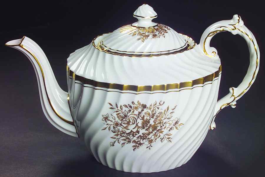 Elegance (Gold Floral & Gold Trim) Teapot & Lid by John  Aynsley & Sons-1