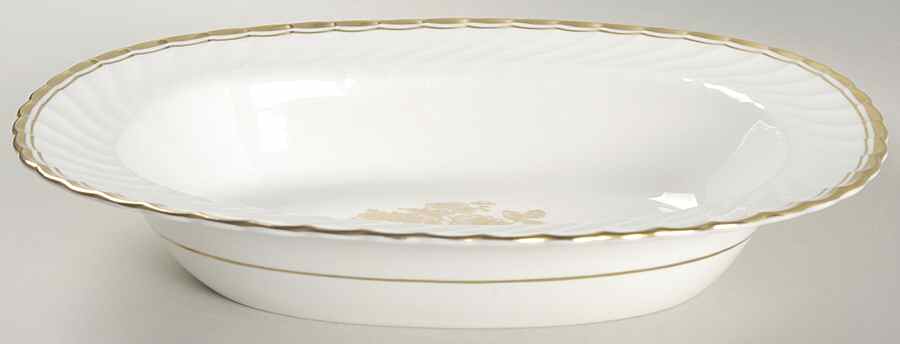 Elegance (Gold Floral & Gold Trim) 10" Oval Vegetable Bowl by John  Aynsley & Sons-1