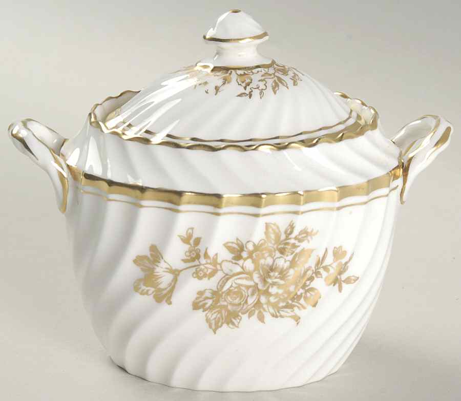 Elegance (Gold Floral & Gold Trim) Sugar Bowl & Lid by John  Aynsley & Sons-1