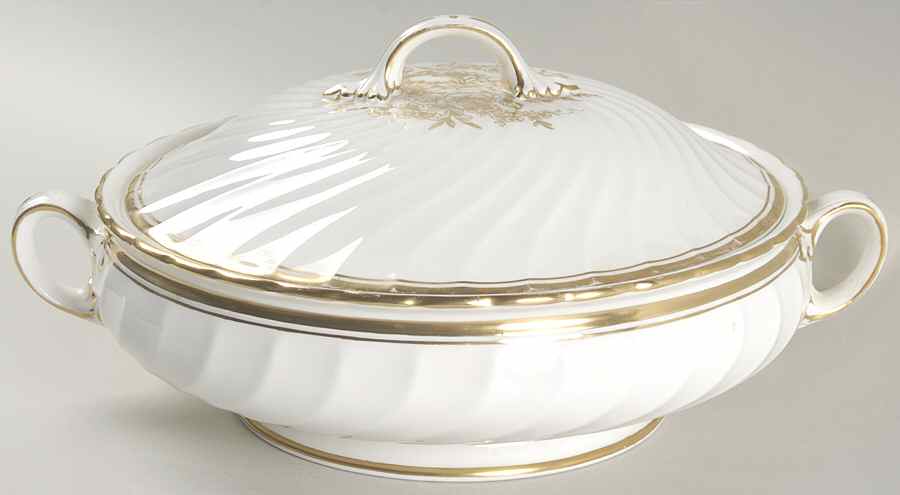 Elegance (Gold Floral & Gold Trim) Round Covered Vegetable by John  Aynsley & Sons-1