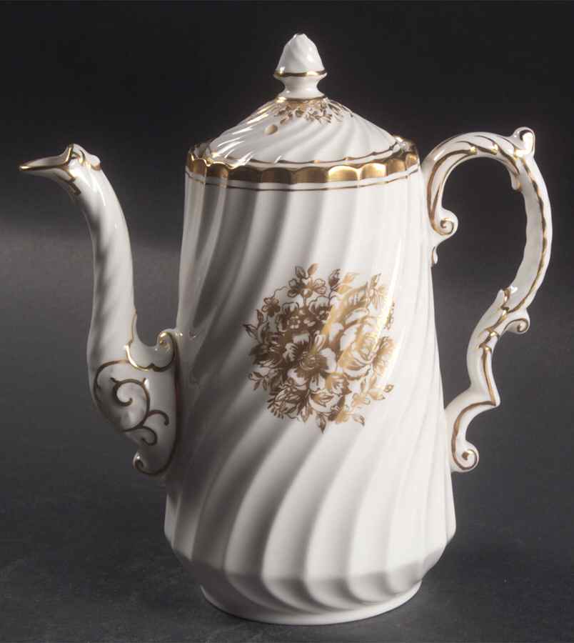 Elegance (Gold Floral & Gold Trim) Mini Coffee Pot & Lid by John  Aynsley & Sons-1