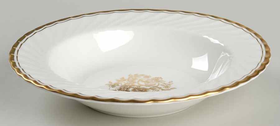Elegance (Gold Floral & Gold Trim) Rim Soup Bowl by John  Aynsley & Sons-1