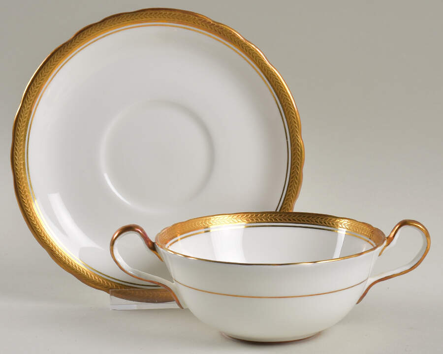Elizabeth (Scalloped, Pin Line) Flat Cream Soup Bowl & Saucer Set by John  Aynsley & Sons-1