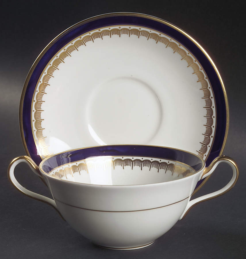Embassy Cobalt Blue (Smooth) Flat Cream Soup Bowl & Saucer Set by John  Aynsley & Sons-1