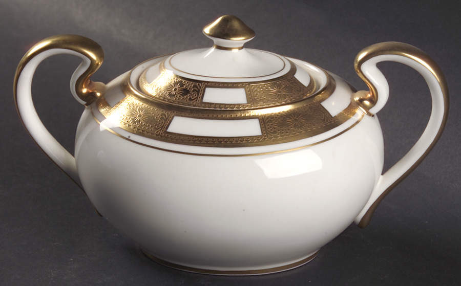 Empress White (Gold Encrusted, Smooth Or Scalloped) Sugar Bowl & Lid by John  Aynsley & Sons-1
