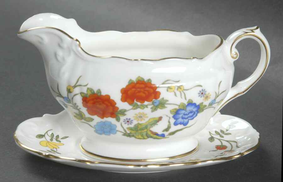 Famille Rose Individual Gravy Boat & Plate by John  Aynsley & Sons-1