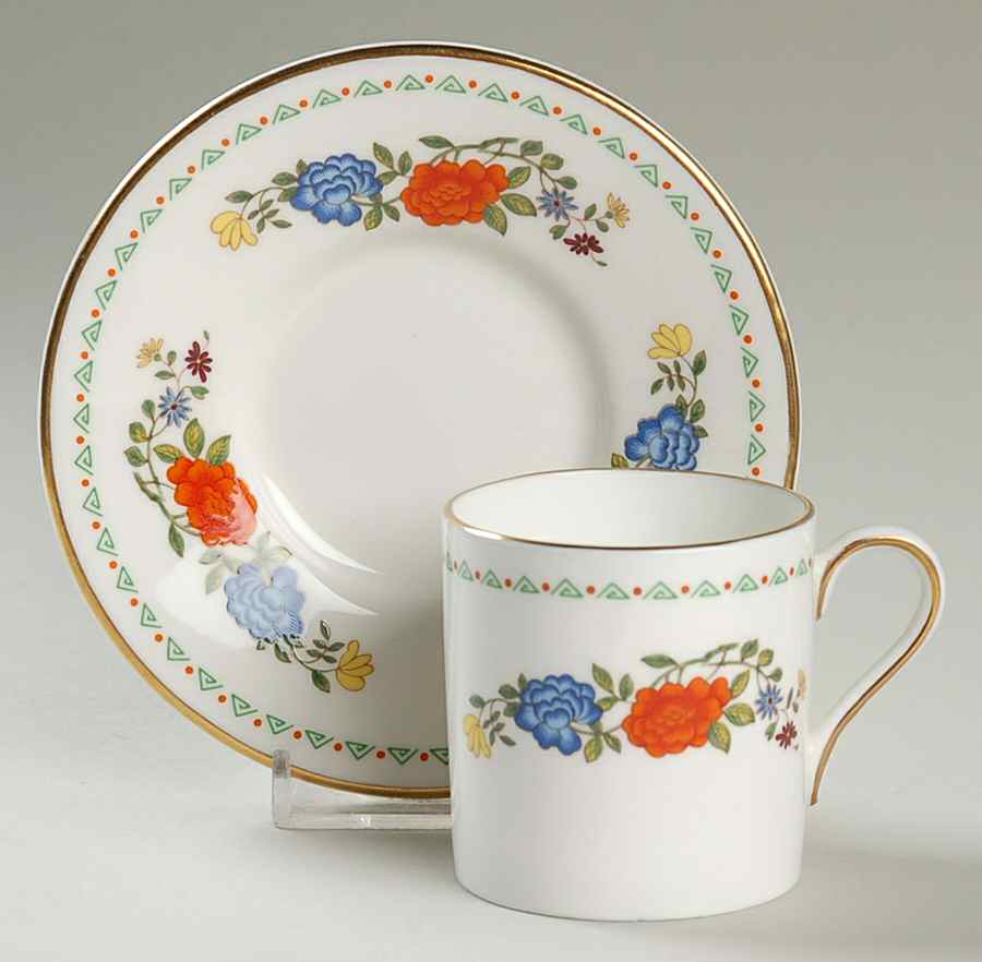 Famille Rose Flat Demitasse Cup & Saucer Set by John  Aynsley & Sons-1