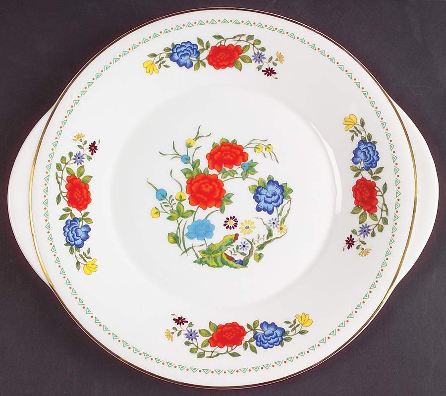 Famille Rose Handled Cake Plate by John  Aynsley & Sons-1