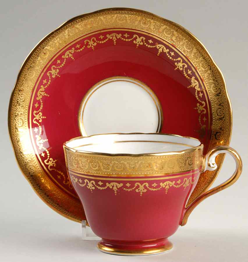 Georgian Maroon (Scalloped) Footed Cup & Saucer Set by John  Aynsley & Sons-1