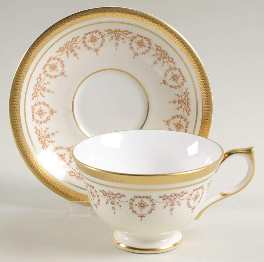 Gold Dowery Footed Cup & Saucer Set by John  Aynsley & Sons-1