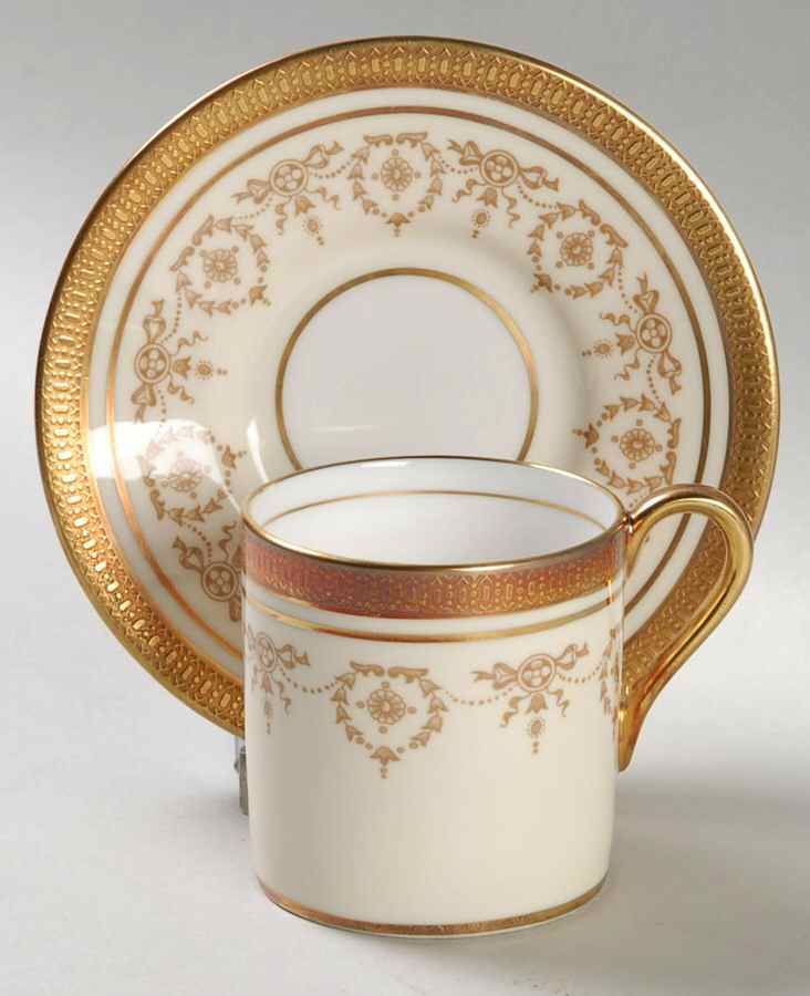 Gold Dowery Flat Demitasse Cup & Saucer Set by John  Aynsley & Sons-1