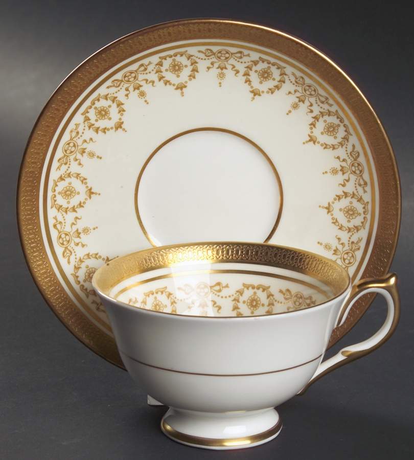 Gold Dowery Footed Cup & Saucer Set by John  Aynsley & Sons-1