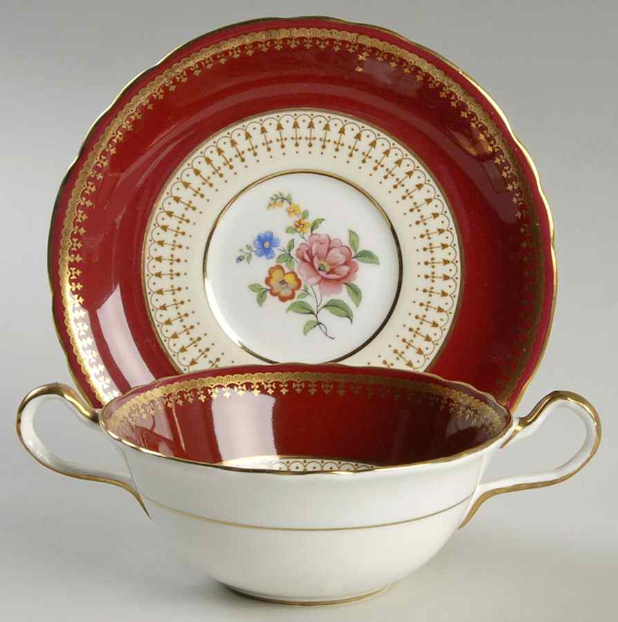 Hatfield Maroon Flat Cream Soup Bowl & Saucer Set by John  Aynsley & Sons-1