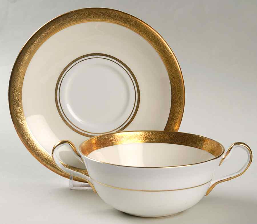 Helene Ivory (Smooth) Flat Cream Soup Bowl & Saucer Set by John  Aynsley & Sons-1