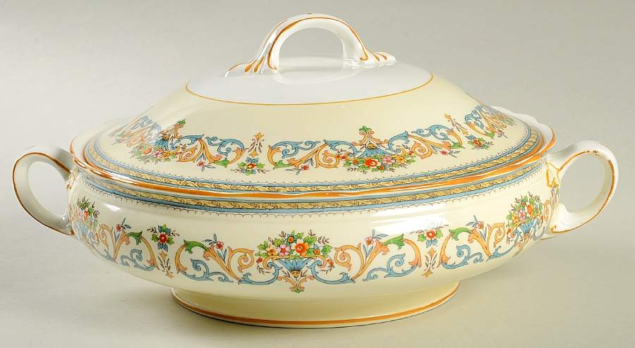 Henley (Scalloped, Yellow Trim) Round Covered Vegetable by John  Aynsley & Sons-1