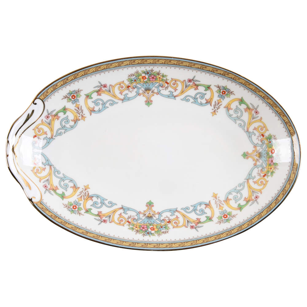 Henley (Smooth, Gold Trim, Blue Backstamp) Pickle Dish by John  Aynsley & Sons-1