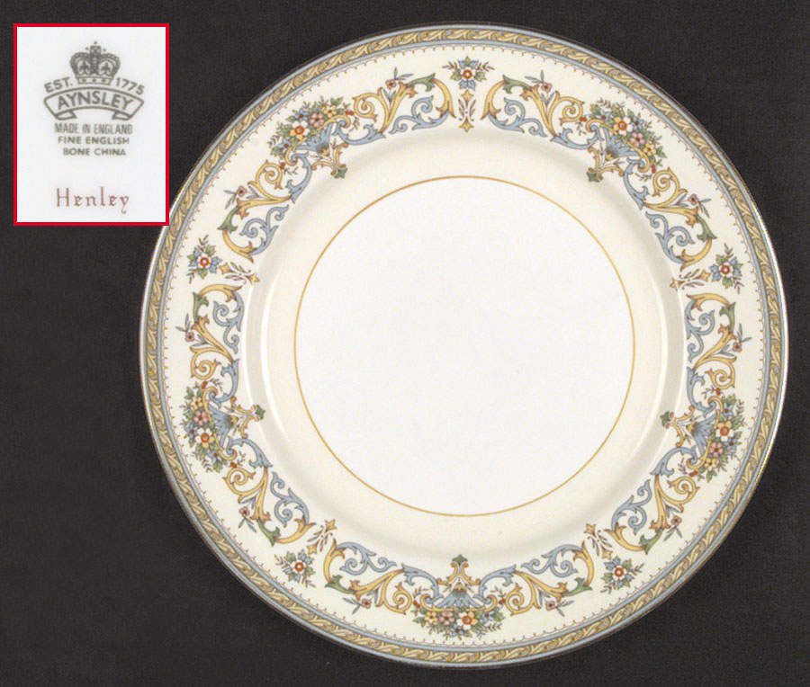 Henley (Smooth, Gold Trim, Green Backstamp) Dinner Plate by John  Aynsley & Sons-1