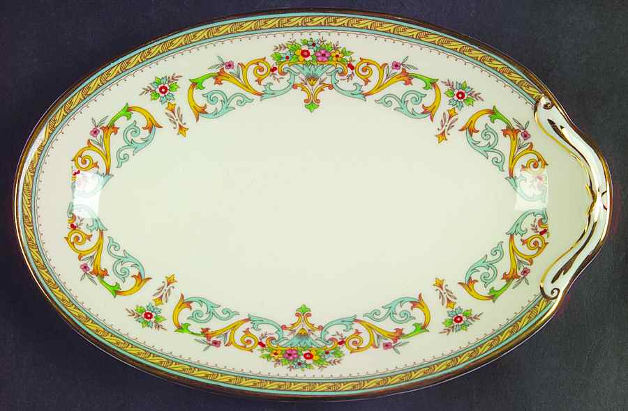 Henley (Smooth, Gold Trim, Green Backstamp) Pickle Dish by John  Aynsley & Sons-1